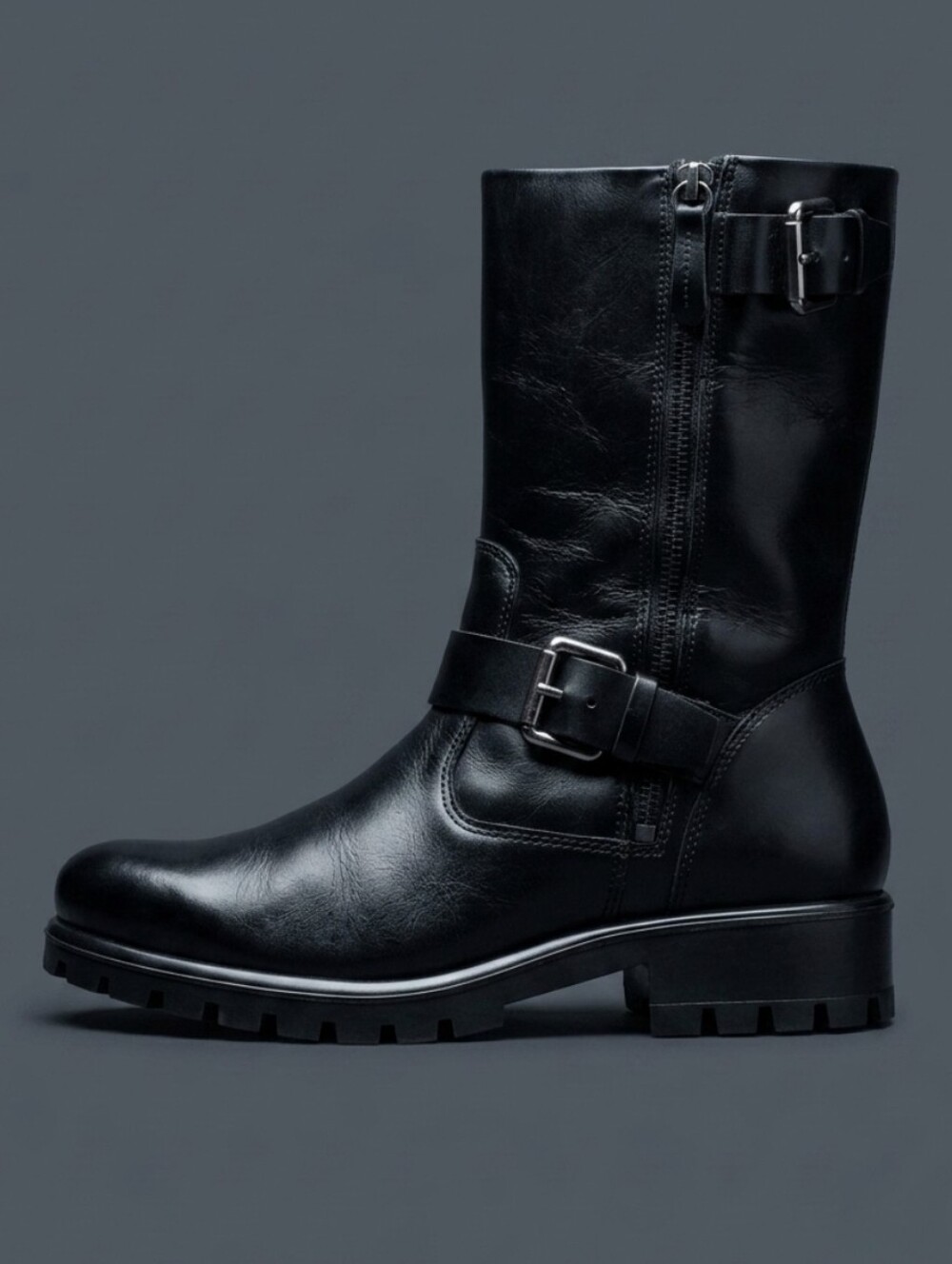 ECCO Modtray Moto Boot Mid-Calf Black Leather Boots 40 US 9-9.5 Harness Boots